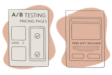 Illustration of A/B testing for Shopify pricing pages, showing two product pages with different pricing models.